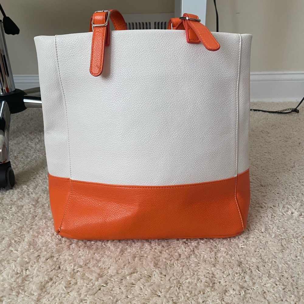 white and orange shoulder bag